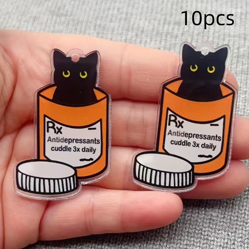 Jewelry Making Accessories - 10個のアクリル製薬用猫ペンダント、DIYジュエリー作り用イヤリング、ネックレス、キーホルダーアクセサリー