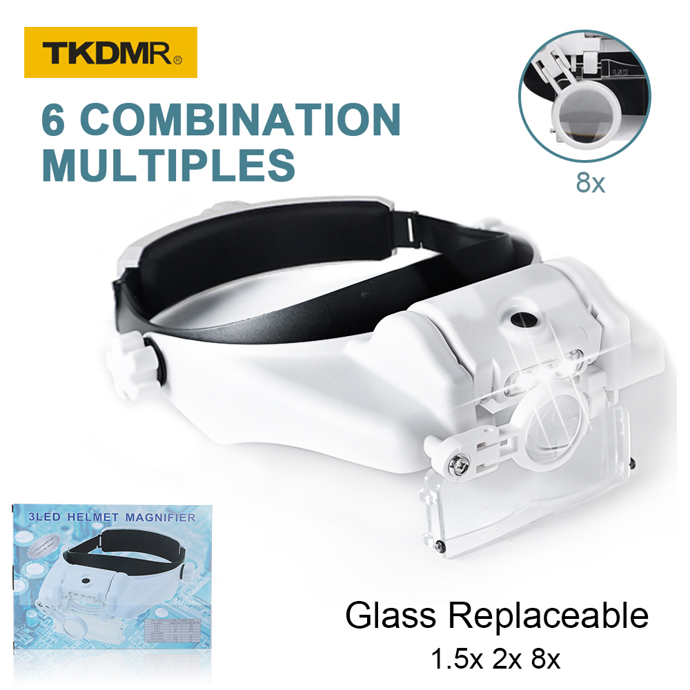 Jewelry Making Glasses - Tkdmr3ledヘッドバンド拡大鏡ハンズフリーバッテリー拡大鏡ジュエリールーペ時計用電子修理1.5x2x8xレンズ