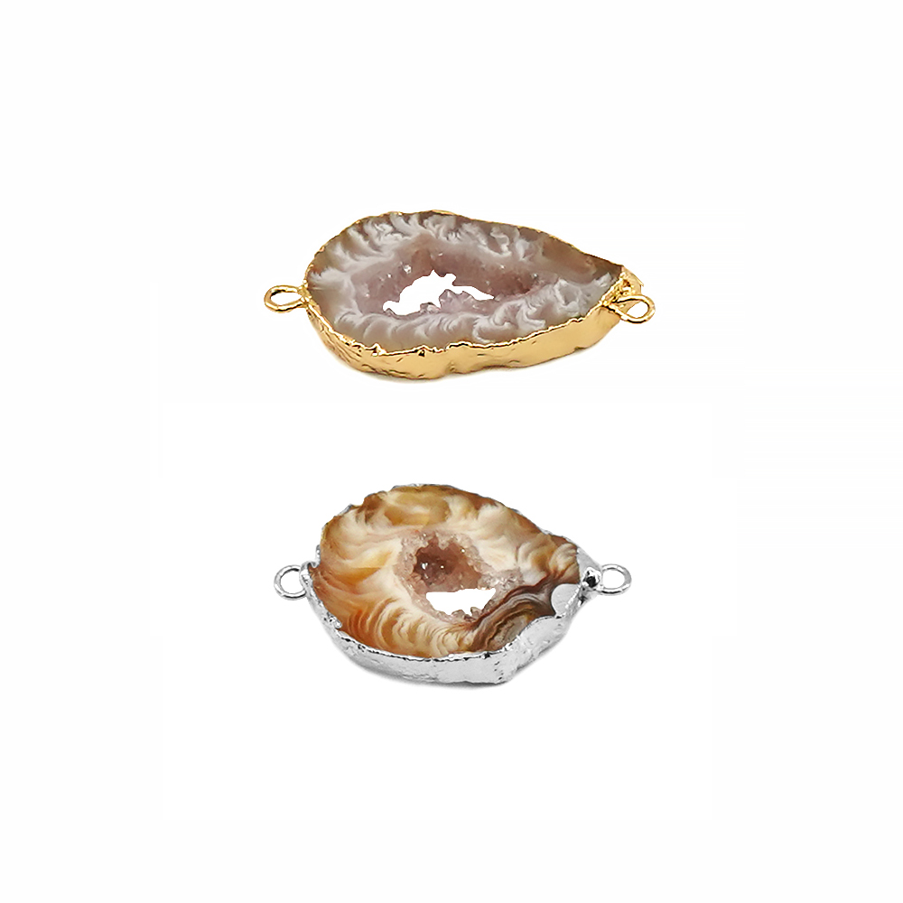 Jewelry Making Stones - Irregualr 天然瑪瑙ジオードドゥルージーストーンコネクタチャームジュエリー作成 DIY イヤリングネックレスアクセサリー原色