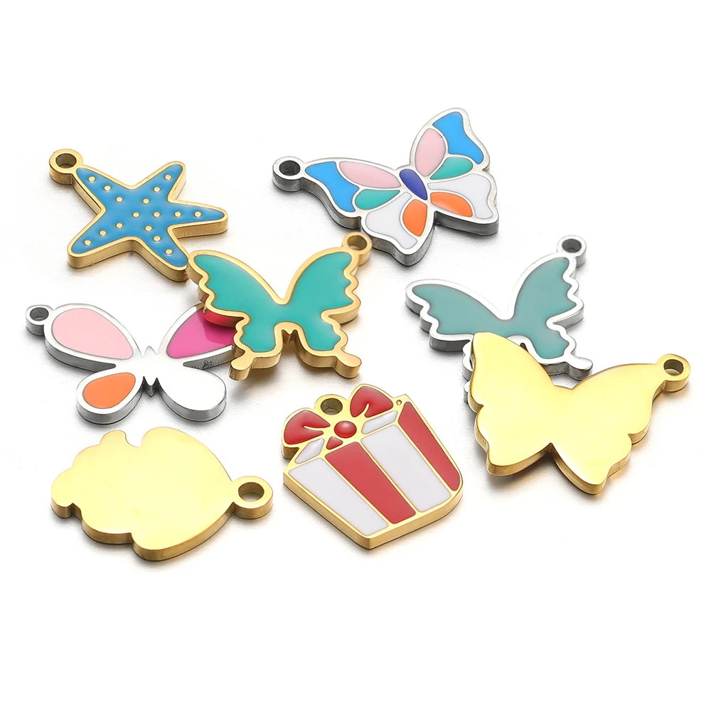 Jewelry Making For 5 Year Old - ステンレス鋼のスターバタフライリーフハートチャーム、DIYジュエリー結果、子供用ネックレス、子供用ブレスレット、イヤリング作り、5個
