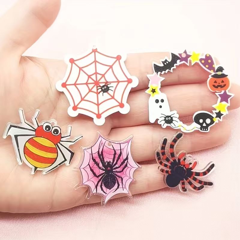 Jewelry Making Accessories - 10個のアクリルハロウィンスパイダーペンダント、DIYジュエリー作り、イヤリング、ネックレス、キーホルダーアクセサリー