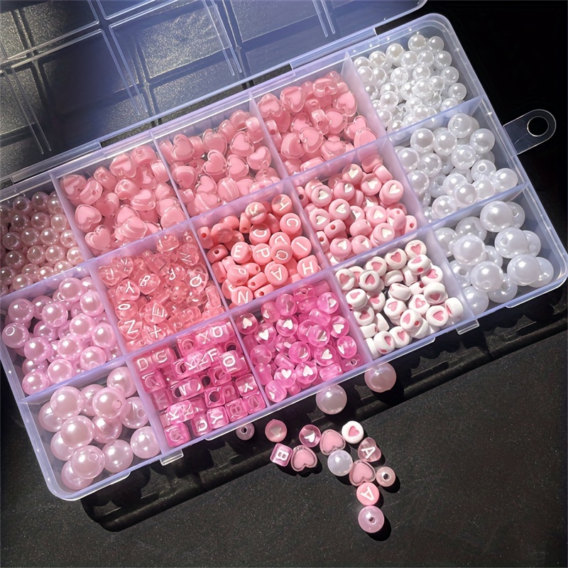 Jewelry Making Basics - 10個入りピンクのアルファベットボックス、アクリルビーズ、手作りジュエリー製作キット、DIY各種ジュエリー製作セット。