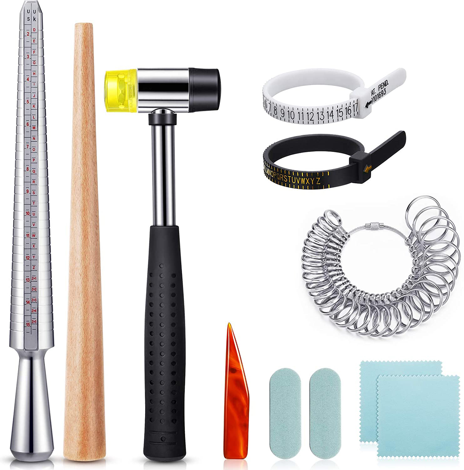 Jewelry Making Hammer - ジュエリー修理測定ツールキット、リングフィンガーセット、ハーフリングサイズ、サイズ1-13、us uk、11個