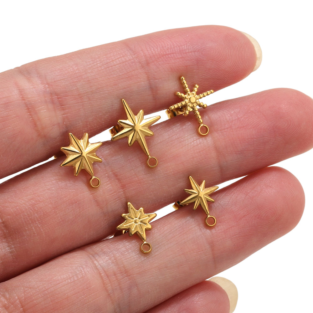 Jewelry Making Tutorial - 6個入りステンレス製スターピアススタッド、イヤリング製作ツール、18K PVD金メッキイヤリングピアス用ポスト、ジュエリーパーツ