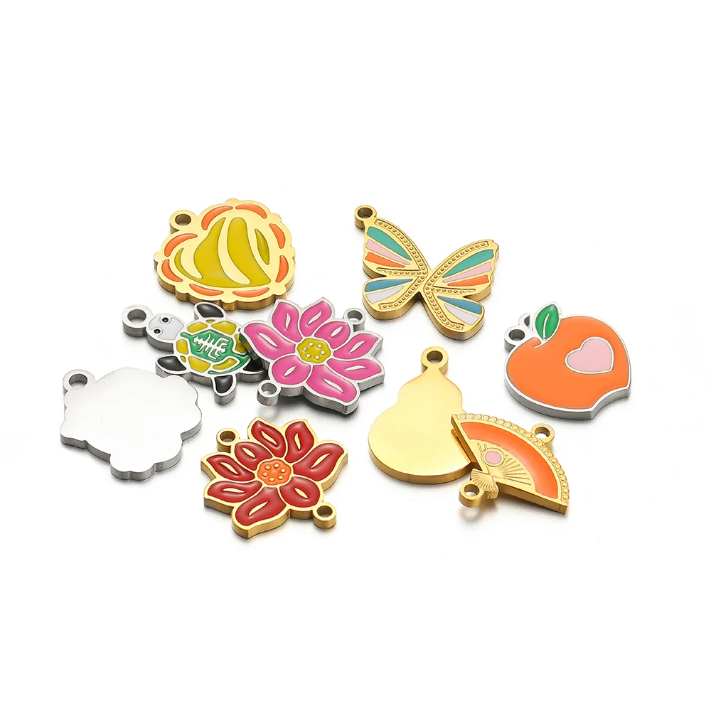 Jewelry Making For 5 Year Old - ジュエリー作り用のステンレススチールチャーム,5個,蓮,蝶,ハート,ひょうたん,ネックレス,ペンダント,ブレスレット,イヤリング