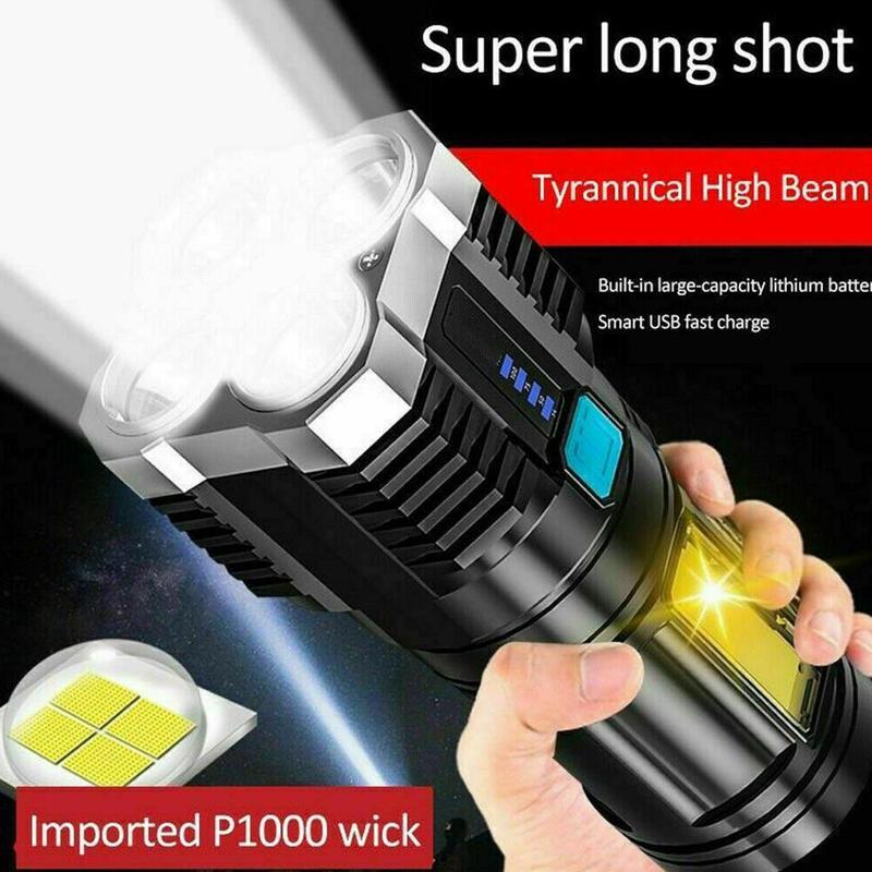Jewelry Making Torch - ハイパワーLED懐中電灯 キャンプ用トーチ 4つのランプビーズとCOBサイドライト搭載 USB充電式 4つの照明モード キャンプ用トーチ