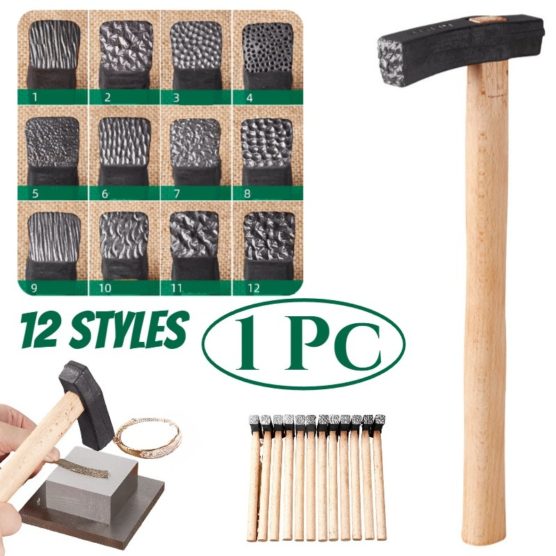 Jewelry Making Hammer - 1個の金属加工ハンマー、スクエアヘッド、12種類のテクスチャ加工ジュエリーハンマー、ユニークな指輪やブレスレットの作成に