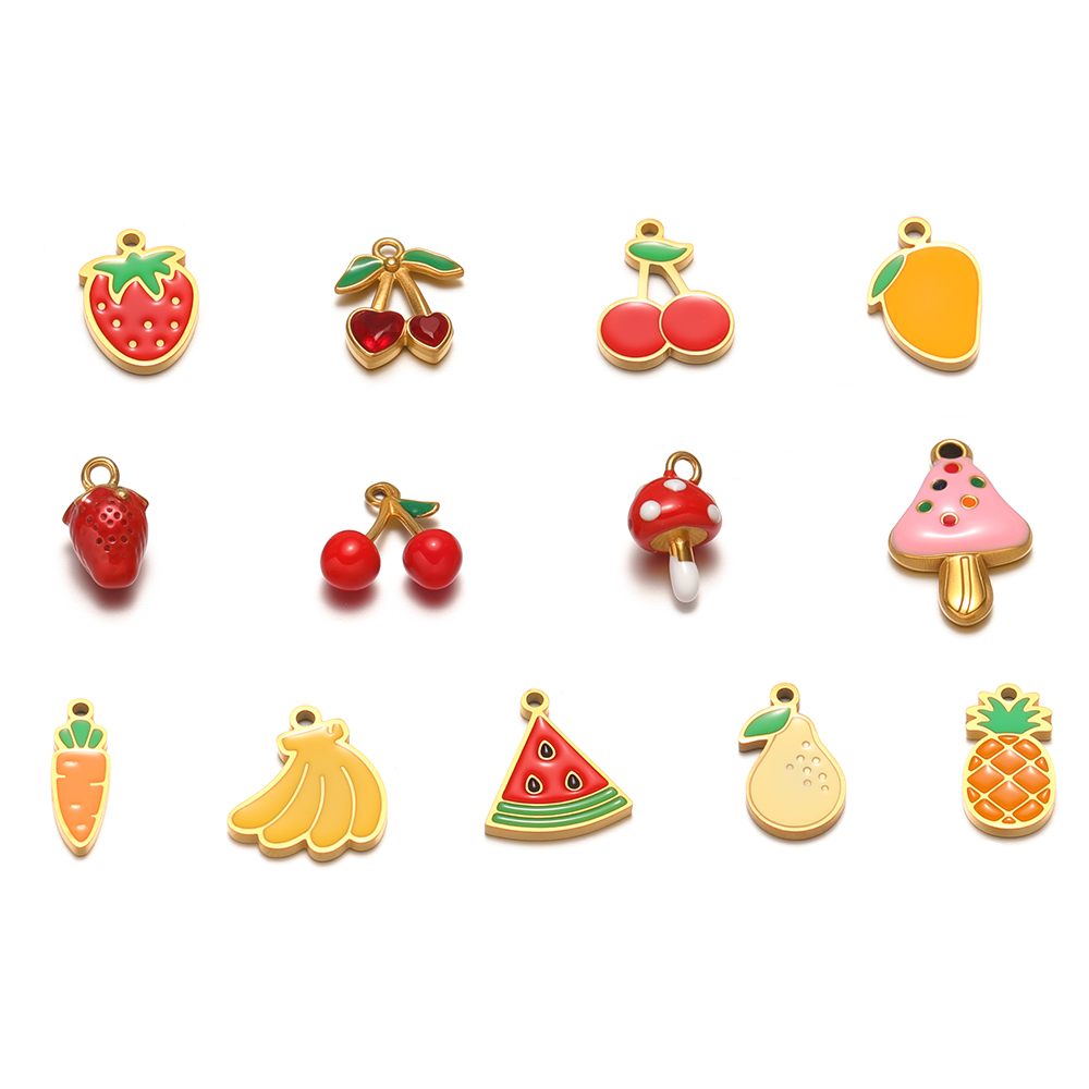 Jewelry Making For 5 Year Old - 5 個ステンレス鋼かわいいキノコエナメルフルーツ小さなチェリーチャーム DIY キッズネックレス子供ブレスレットジュエリーイヤリング作成
