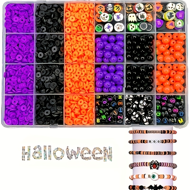 Bead Organizer Tray - 2700個、ハロウィンカラーの丸ビーズ、ソフト陶器スカルレタービーズセットボックス、DIY生産用品に使用されます。