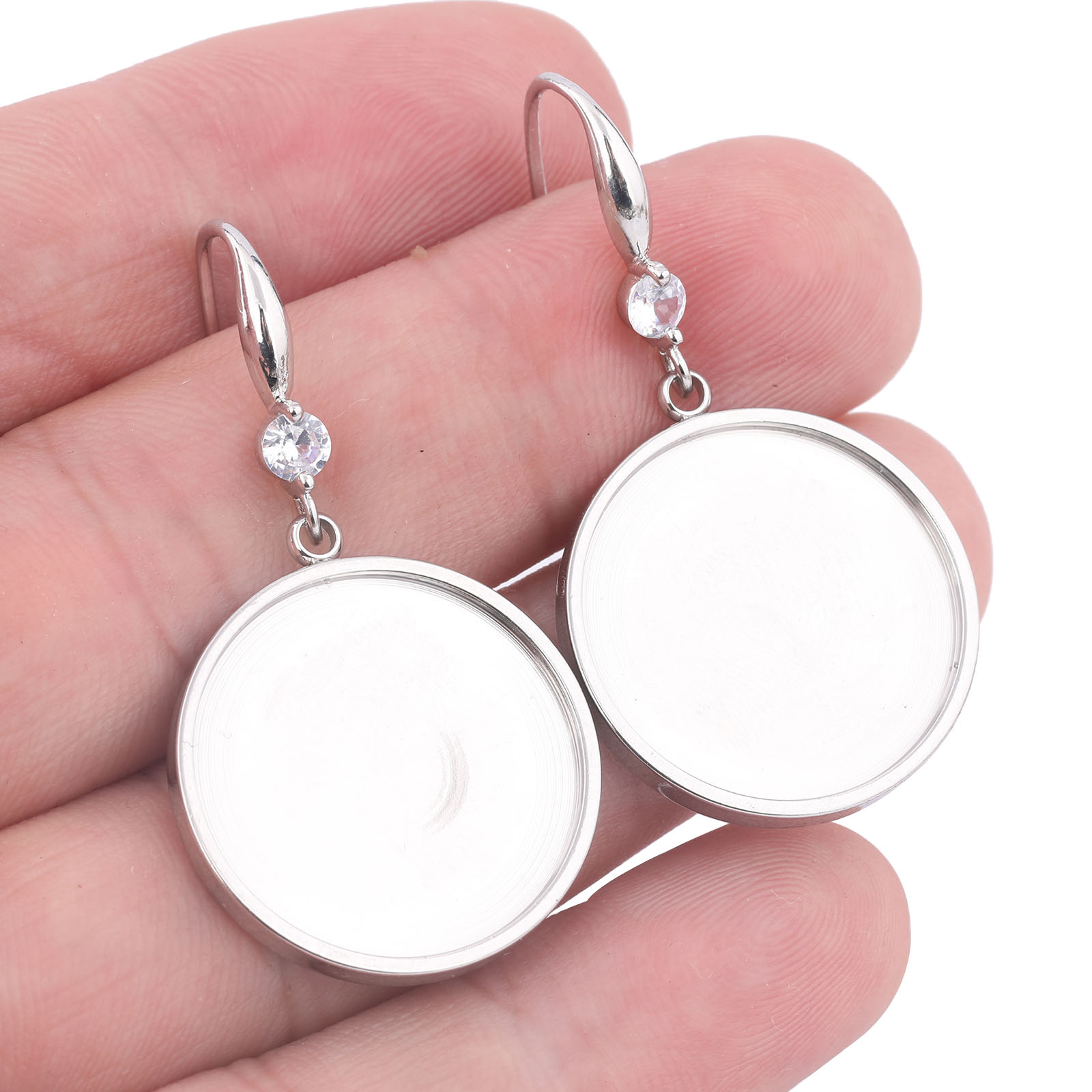 Jewelry Making Stones - 6個入り ステンレス製 20mm カボションイヤリングベゼルセッティング DIY ジルコンストーンイヤリングフック