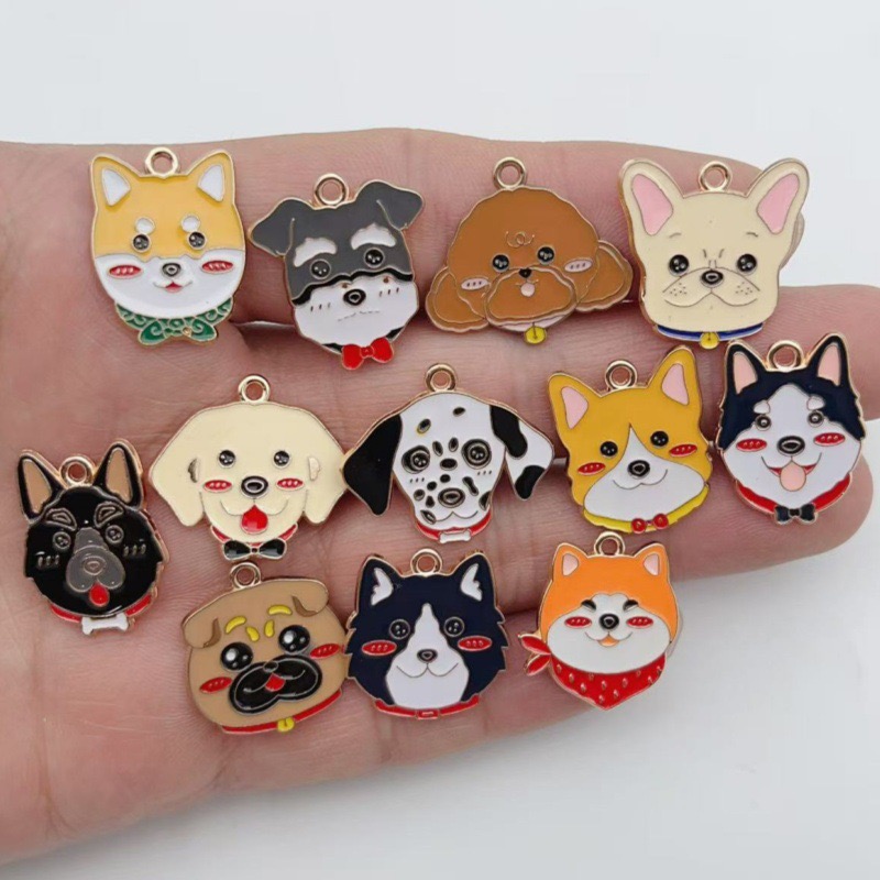 Jewelry Making Accessories - 12個入り漫画ペット斑点犬合金オイルドロップペンダント、DIYジュエリー製作イヤリング、キーホルダーアクセサリー