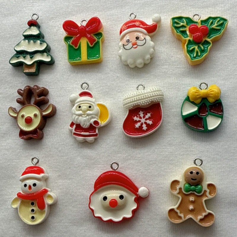 Jewelry Making Accessories - 10 個クリスマス漫画シリーズ樹脂ペンダント DIY ジュエリーアクセサリージュエリー作りイヤリングネックレスキーホルダー