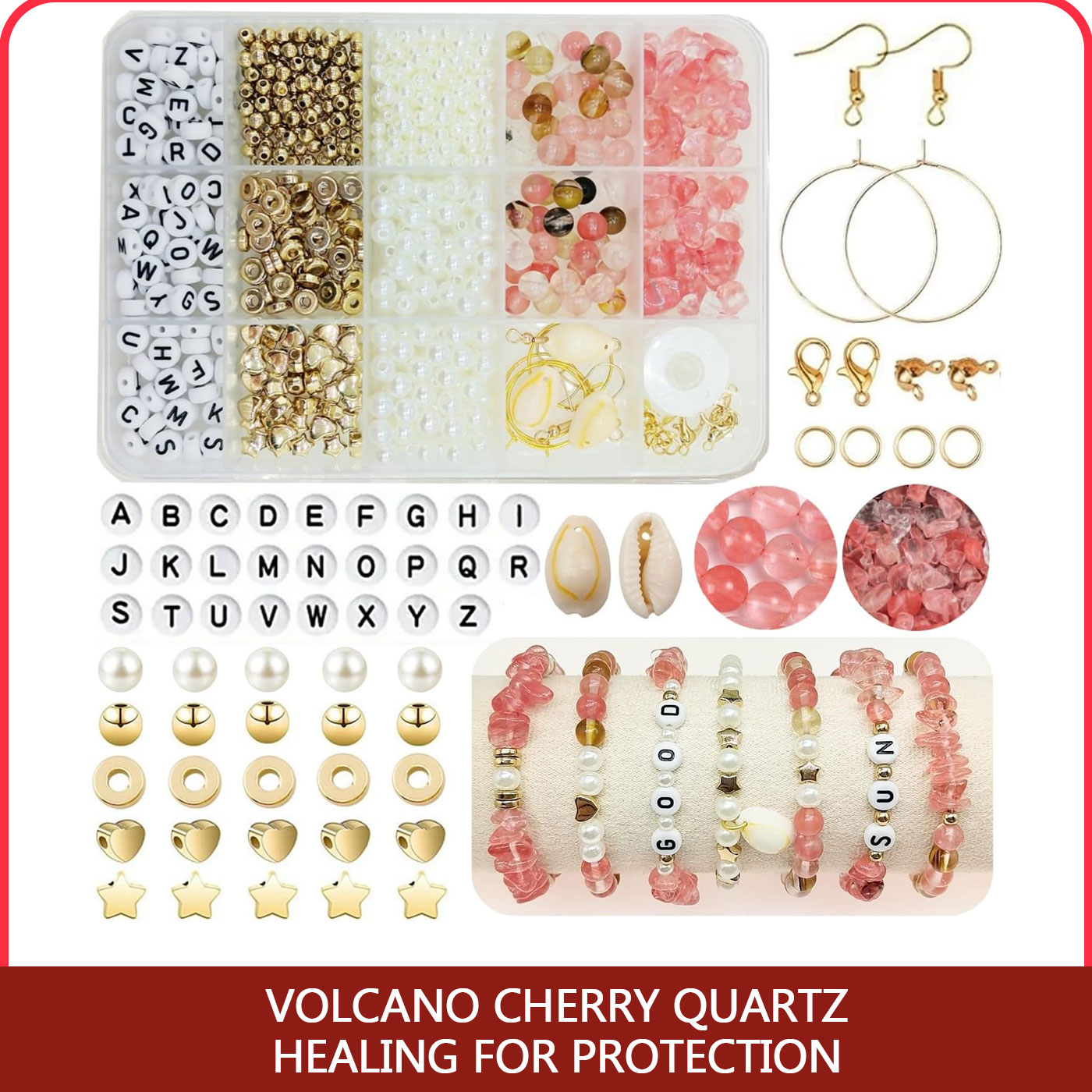 Jewelry Making Party For Adults - DIY ジュエリー作成用品キット火山チェリークォーツ天然石ビーズ不規則な宝石クラフトブレスレットネックレス大人用