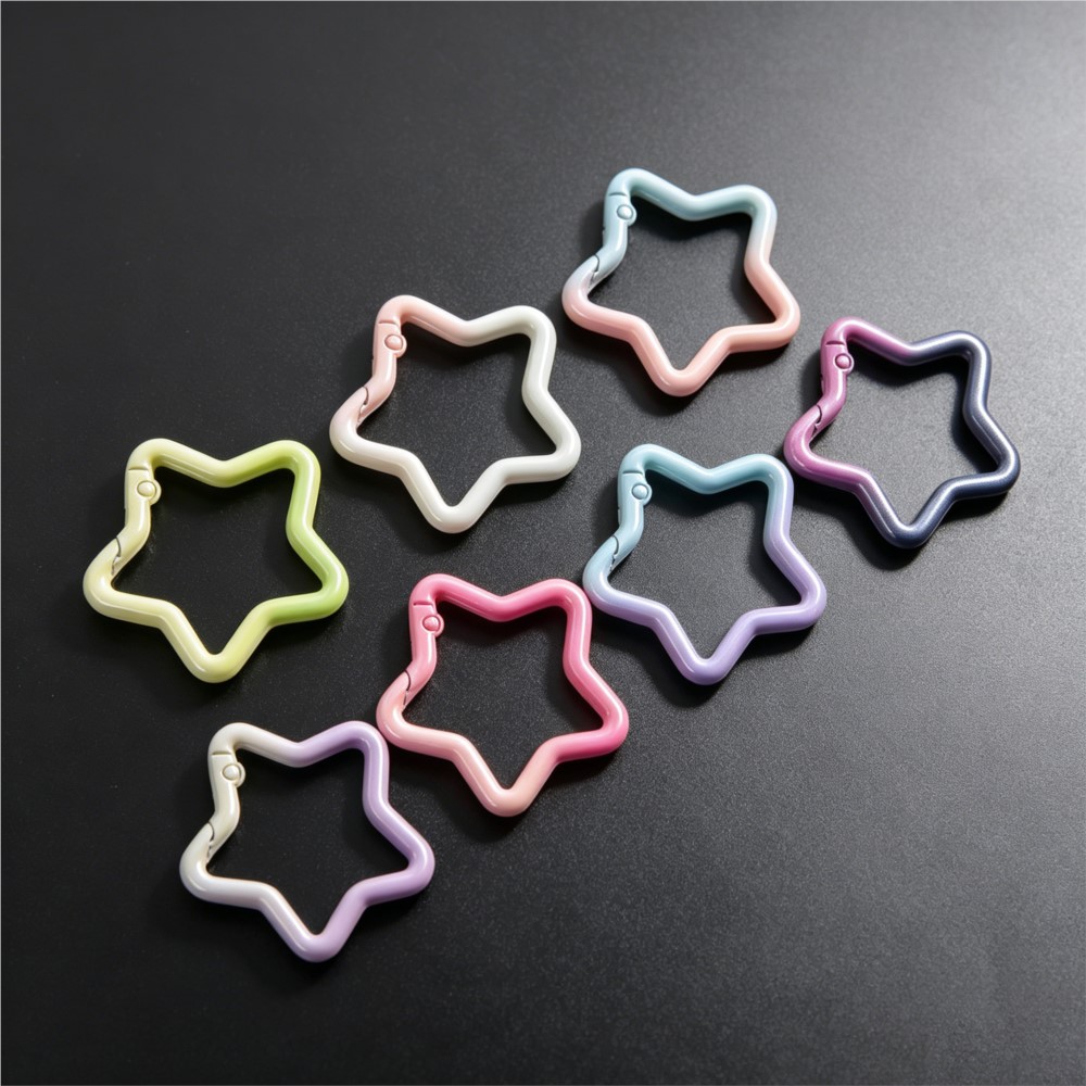 Jewelry Making Basics - 5 個のグラデーション星形スプリングリングクラスプカラフルな合金開閉可能なキーリング DIY ジュエリーバッグチャームキーホルダー作成用品