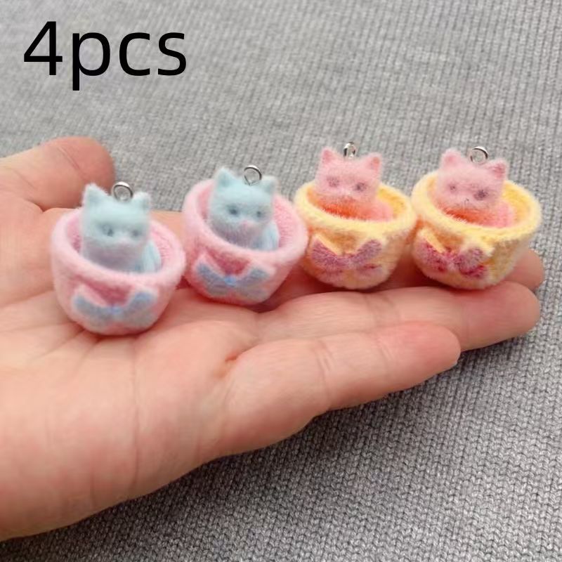 4個入り3Dぬいぐるみ樹脂製猫ペンダント、DIYジュエリー製 - Jewelry Making Accessories のレビューと価格