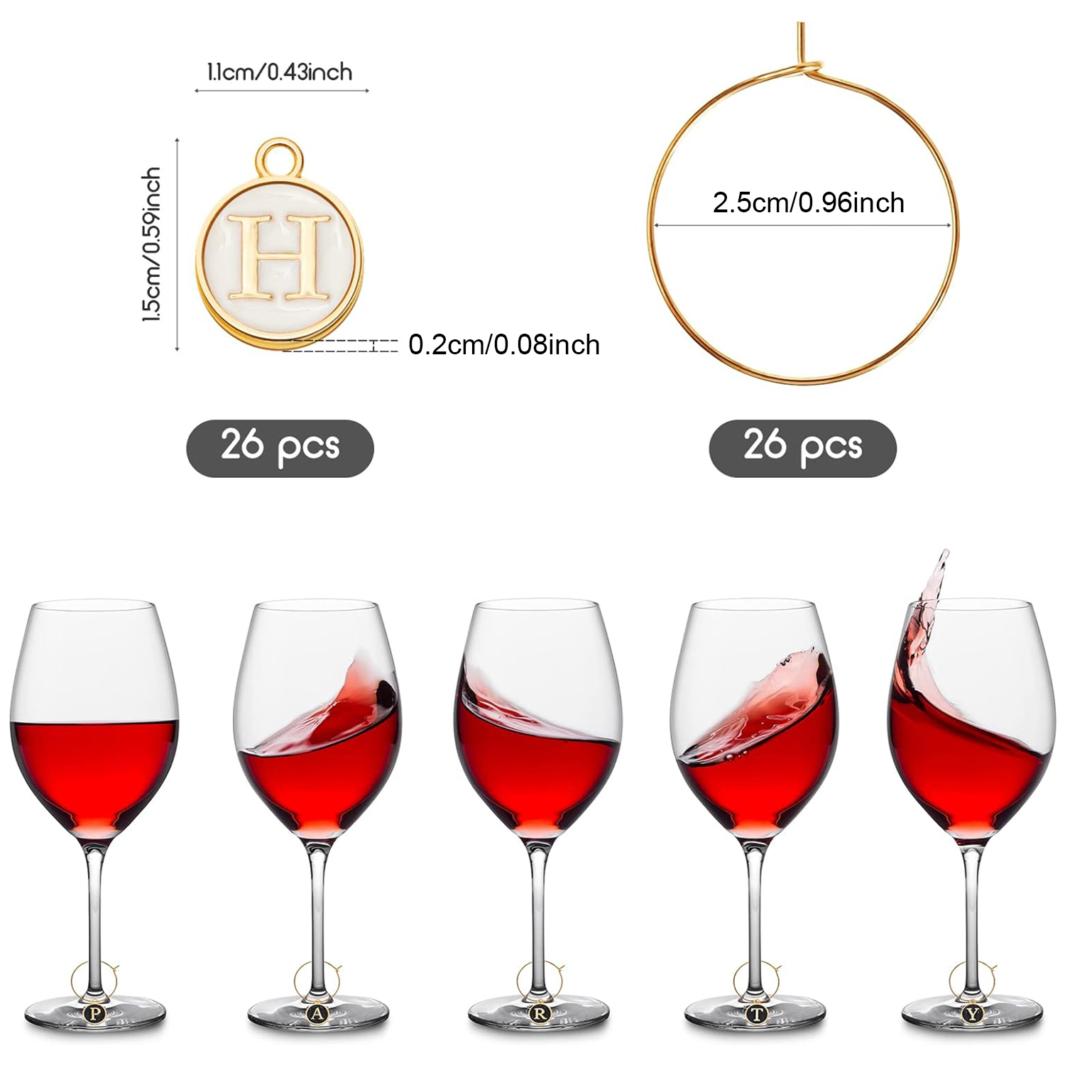 26個のワインチャーム ステムグラス用 リング付き タグ 文 - Jewelry Making Glasses のレビューと価格