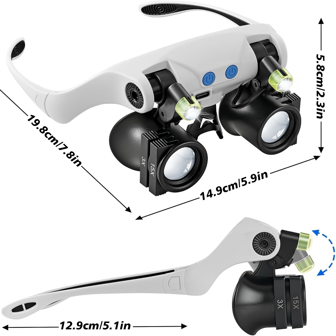 ヘッドマウント型LED拡大鏡+ミニ折りたたみ拡大鏡（2個パッ - Jewelry Making Glasses のレビューと価格