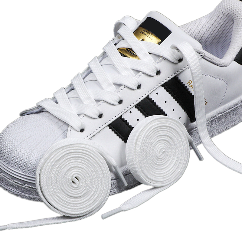 1 ペア黒、白の靴ひもフラット二重織滑り止めポリエステル靴ひ - Adidas Shoes Superstar のレビューと価格