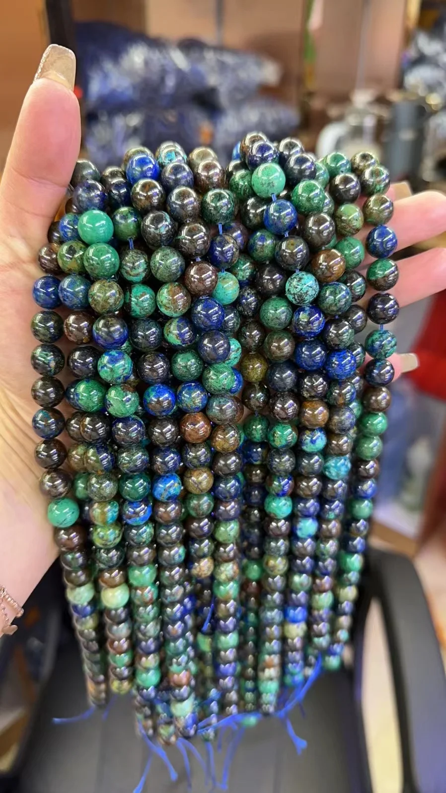 天然アズライトマラカイトストーンビーズストランド、石製ブレス - Jewelry Making For Seniors のレビューと価格