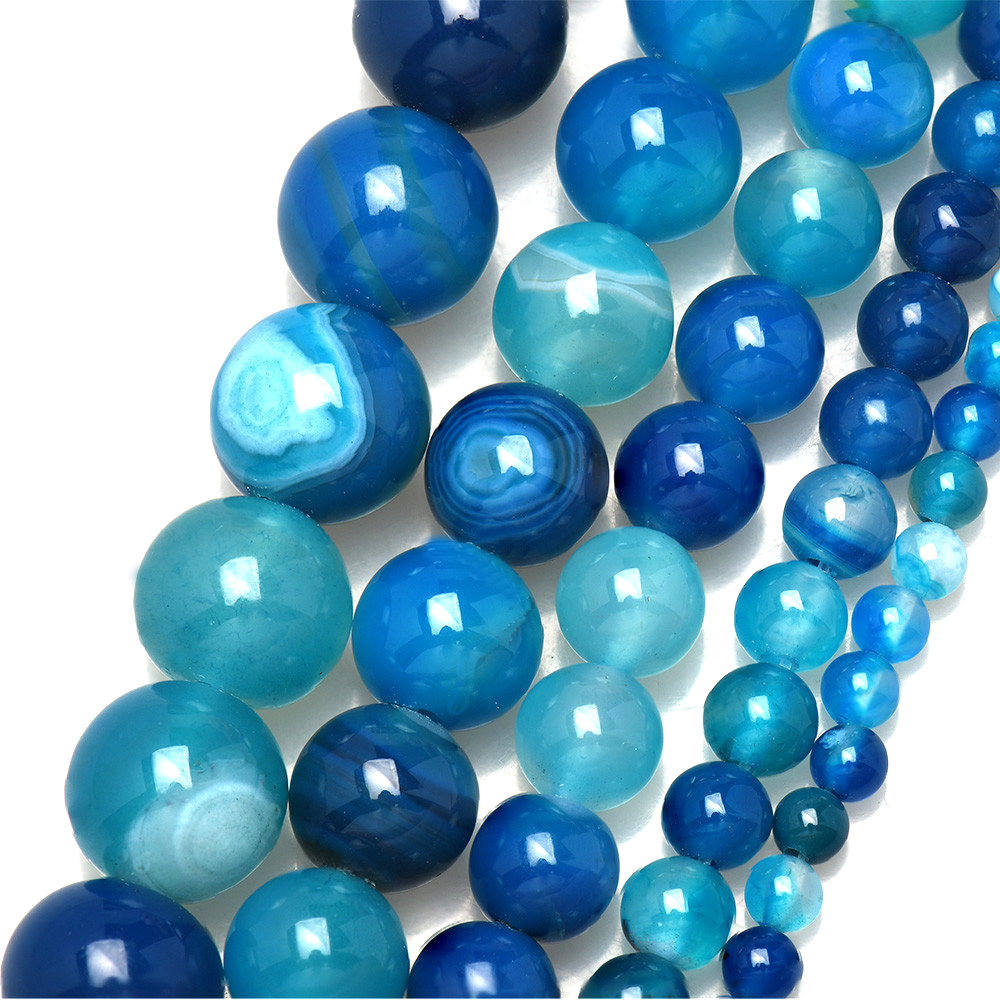天然石バンドブルーレース瑪瑙ラウンドルースビーズ 4 6 8 - Jewelry Making Stones のレビューと価格