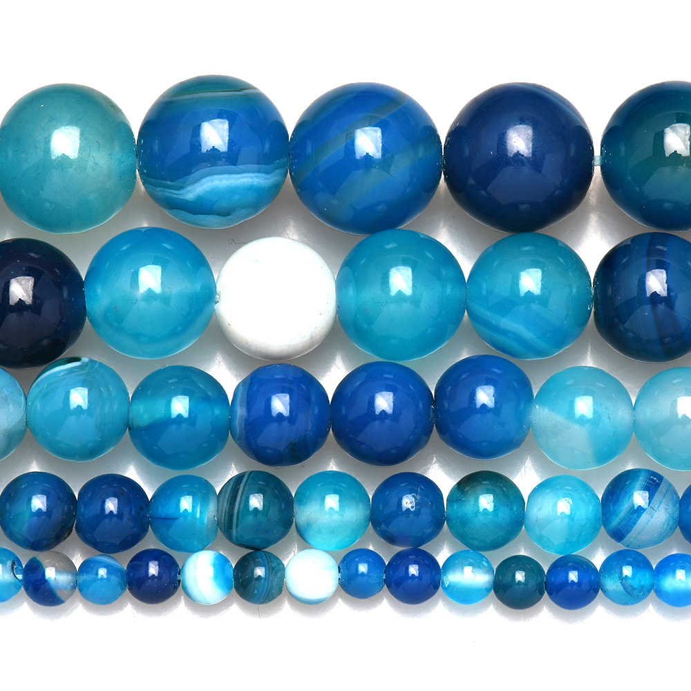 天然石バンドブルーレース瑪瑙ラウンドルースビーズ 4 6 8 - Jewelry Making Stones のレビューと価格