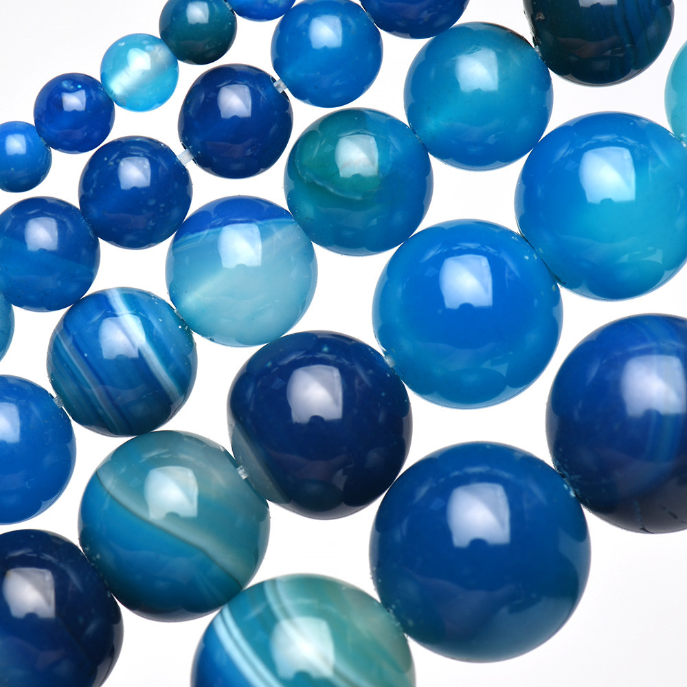 天然石バンドブルーレース瑪瑙ラウンドルースビーズ 4 6 8 - Jewelry Making Stones のレビューと価格
