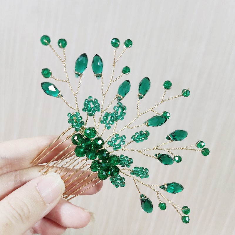 ヘアジュエリー頭飾りヘアコームグリーンカラーラインストーンヘ - Jewelry Making Party For Adults のレビューと価格