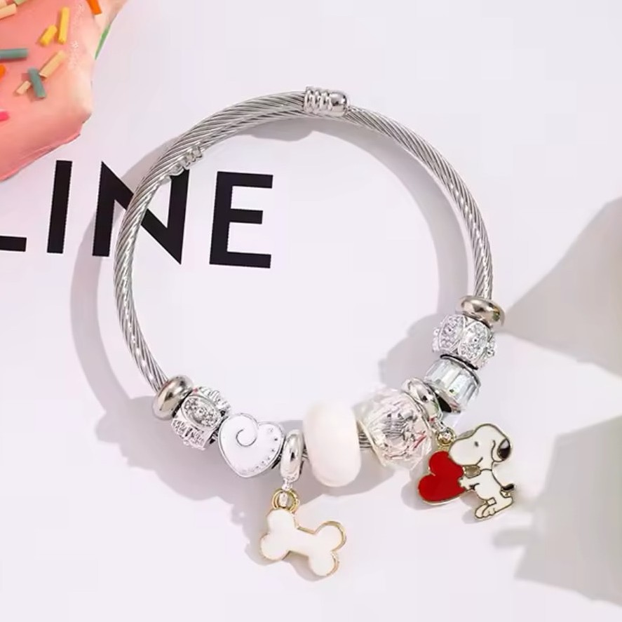 かわいい漫画スヌーピーボーンハートビーズブレスレットジュエリ - Jewelry Making Accessories のレビューと価格