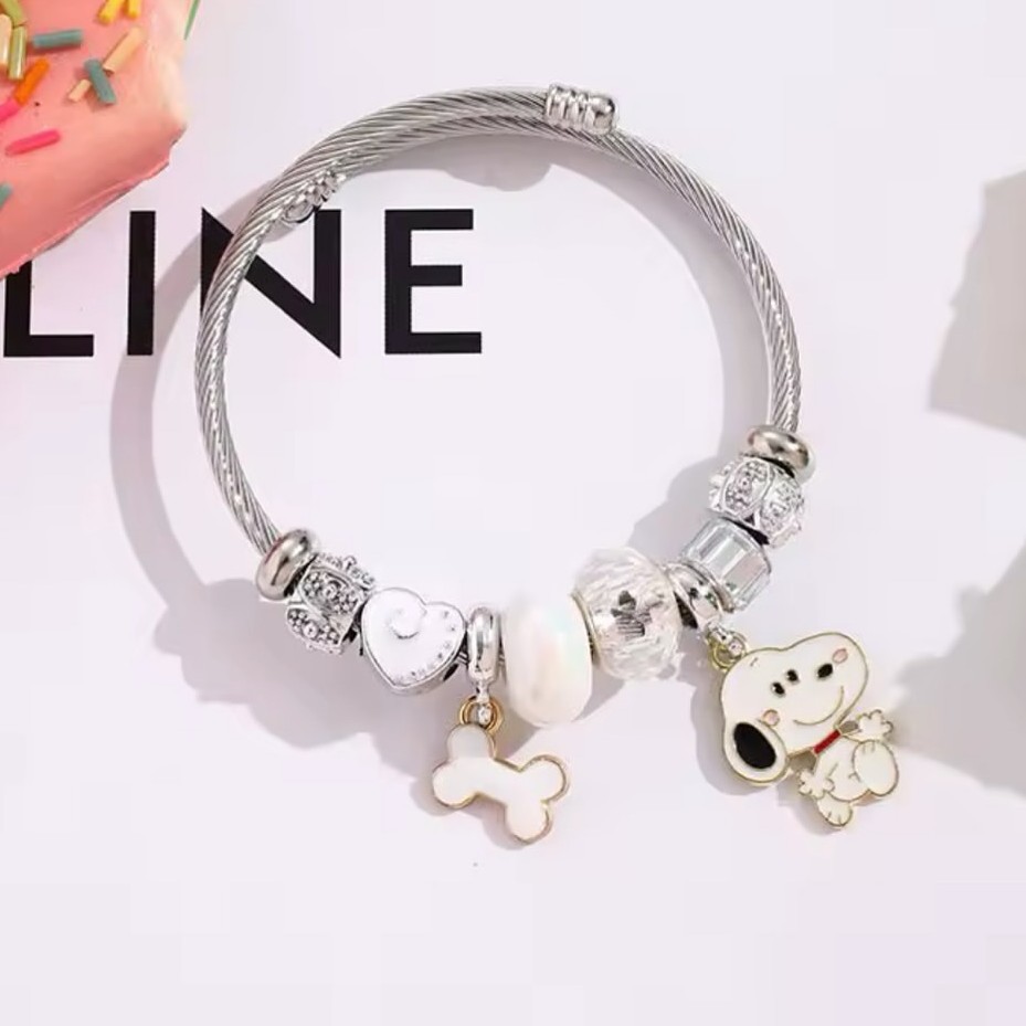 かわいい漫画スヌーピーボーンハートビーズブレスレットジュエリ - Jewelry Making Accessories のレビューと価格